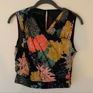Zara Floral Mock Wrap Crop Top